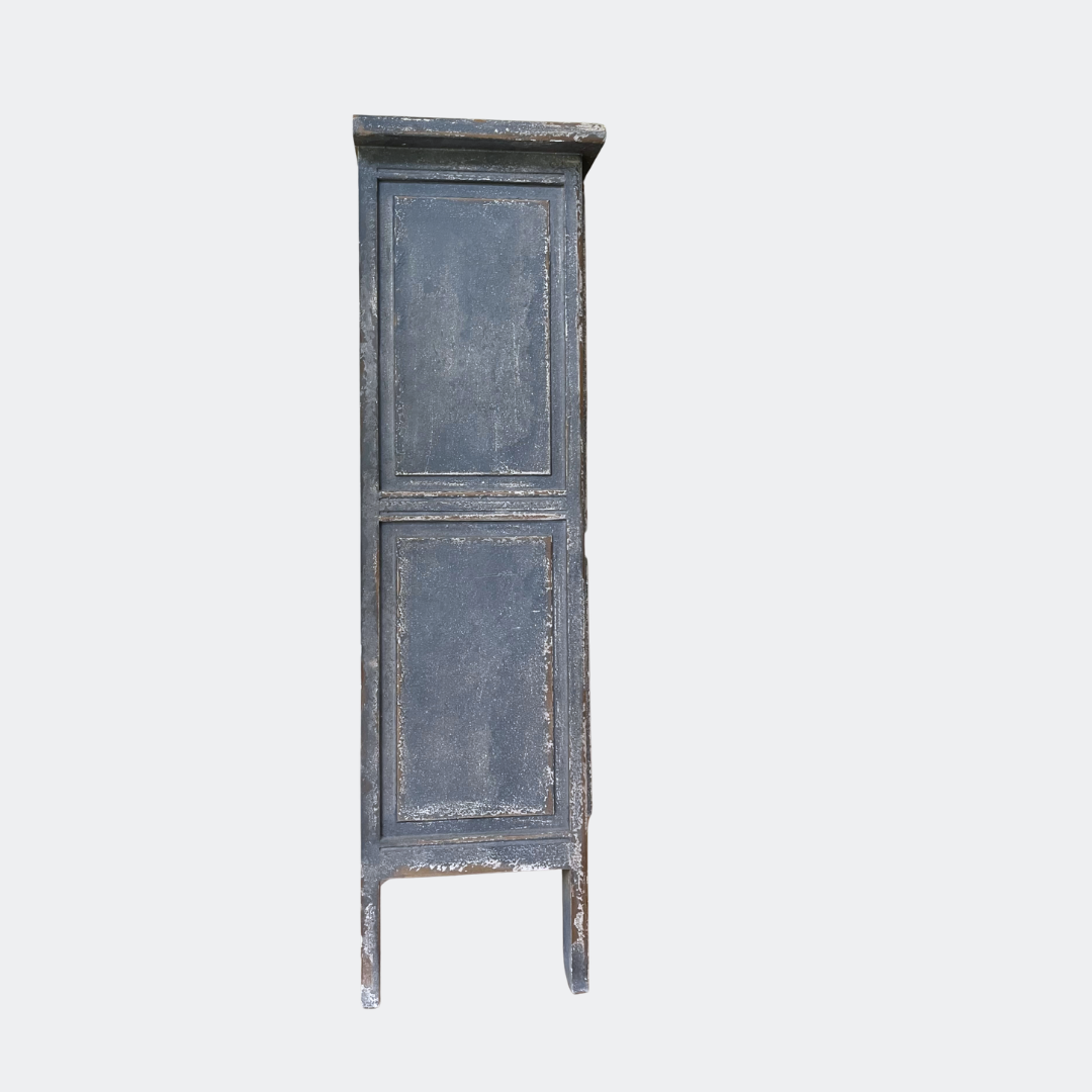 Distressed Grey Carved Wood Cabinet | Vintage Gothic Style