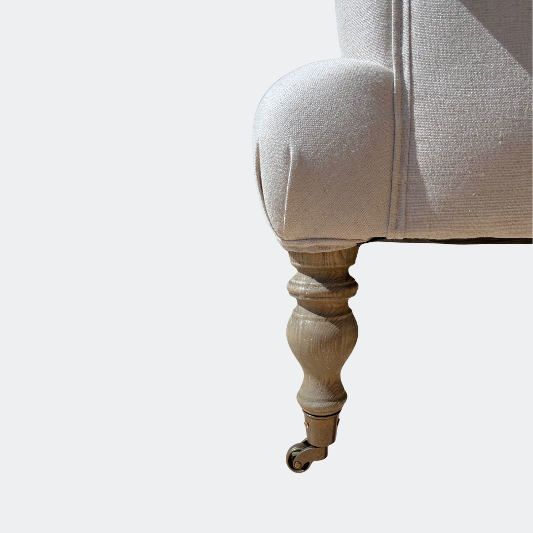 Country Home Button Linen Armchair with Castors