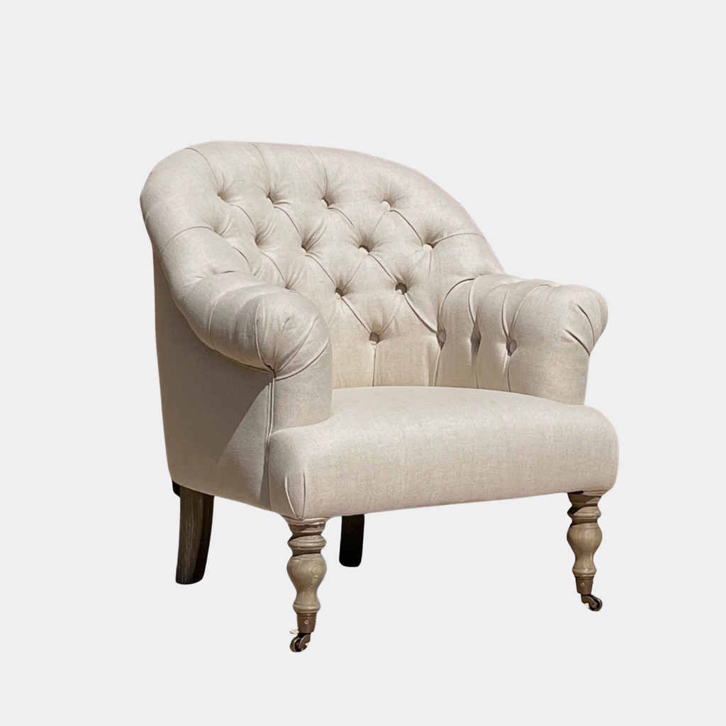 Country Home Button Linen Armchair with Castors