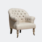 Country Home Button Linen Armchair with Castors