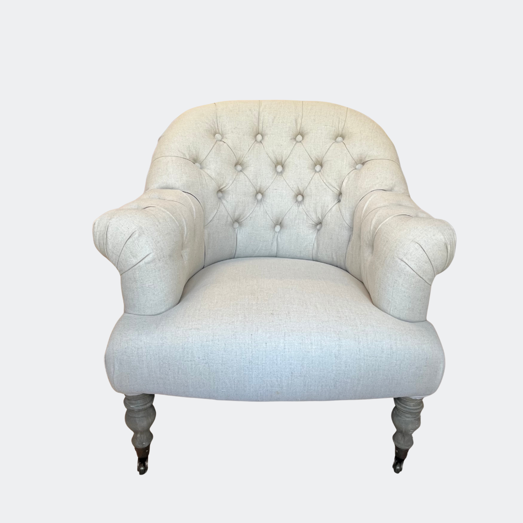 Country Home Button Linen Armchair with Castors