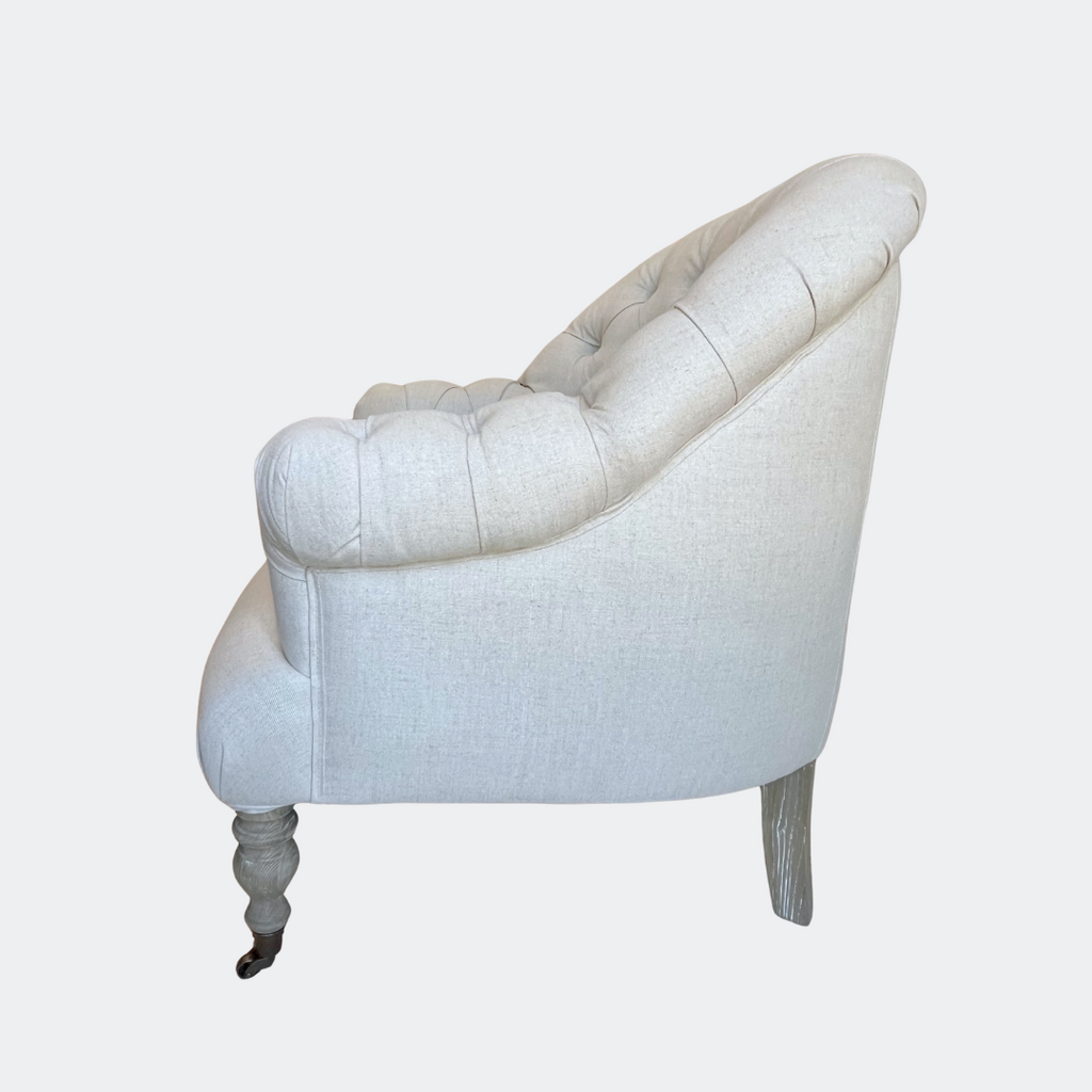 Country Home Button Linen Armchair with Castors
