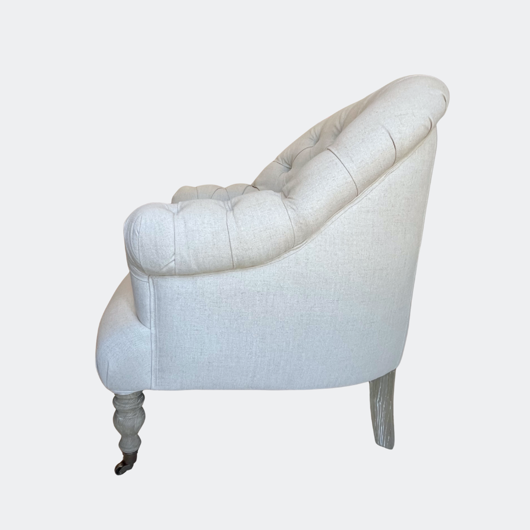 Country Home Button Linen Armchair with Castors