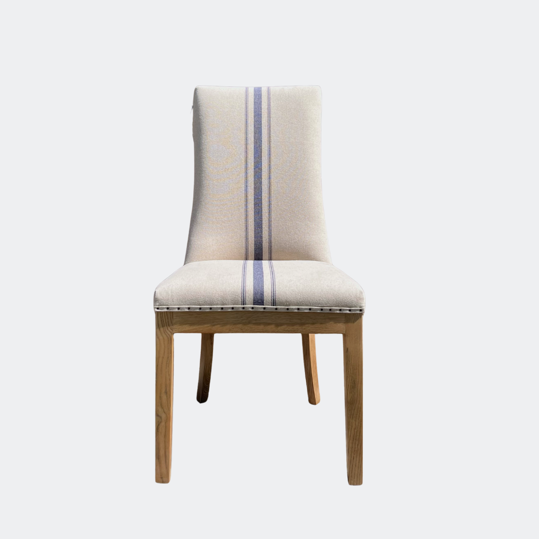 Linen Upholstered Oak Dining Chair in Stripe