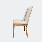Linen Upholstered Oak Dining Chair in Stripe