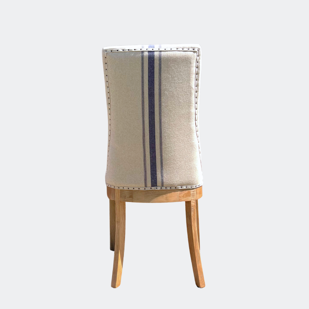 Linen Upholstered Oak Dining Chair in Stripe