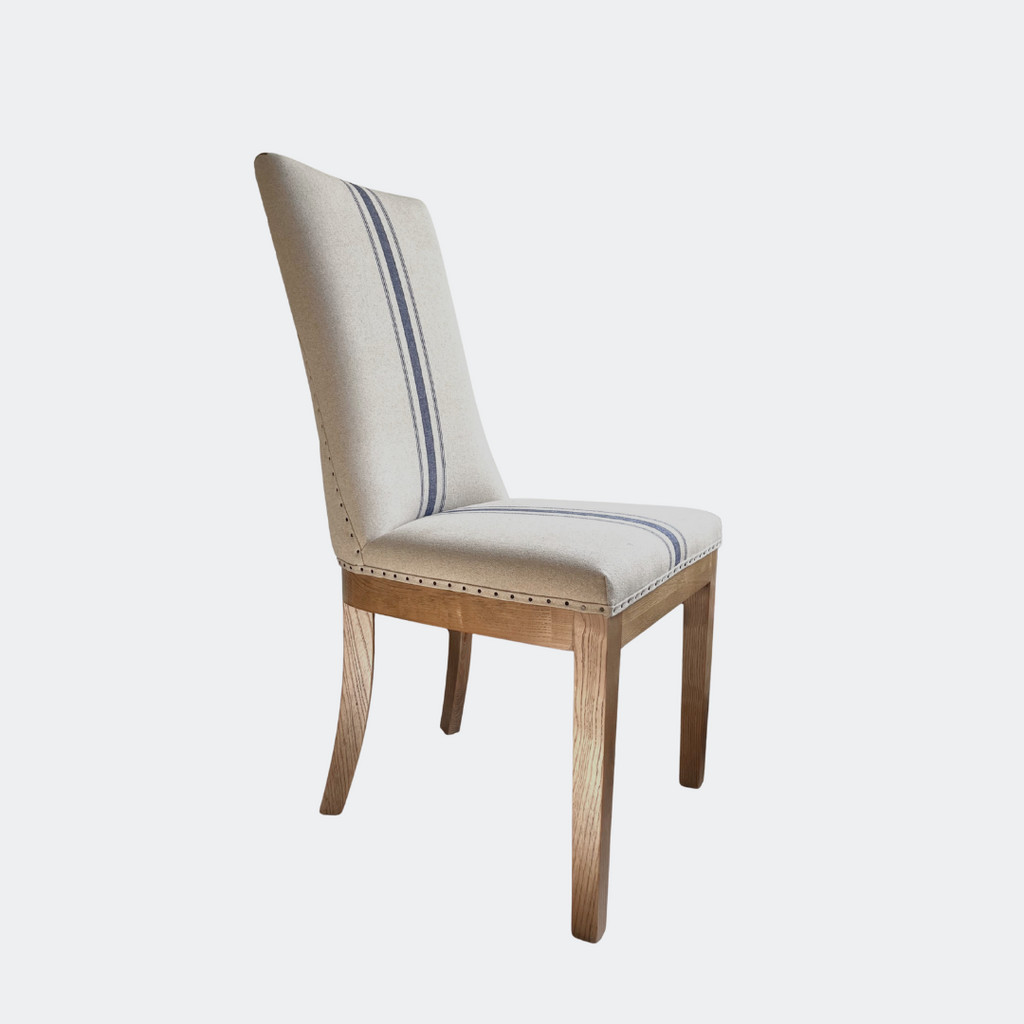 Linen Upholstered Oak Dining Chair in Stripe