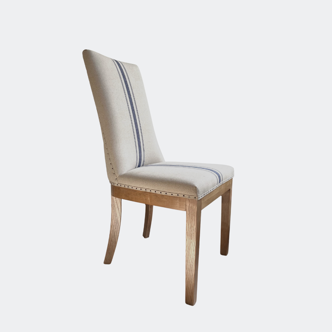 Linen Upholstered Oak Dining Chair in Stripe