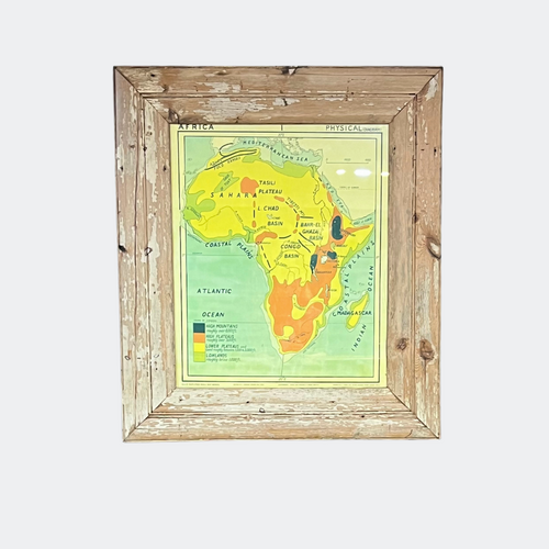 1950s Map of Africa in Pine Rustic Frame