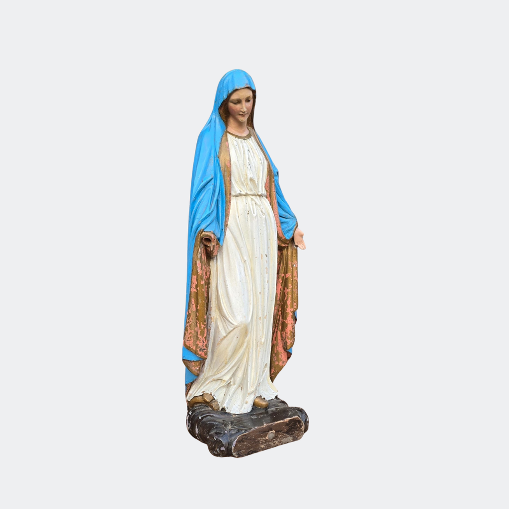 Antique Hand-Painted Madonna Statue with French Church Pedestal, circa 1890s