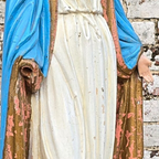 Antique Hand-Painted Madonna Statue with French Church Pedestal, circa 1890s