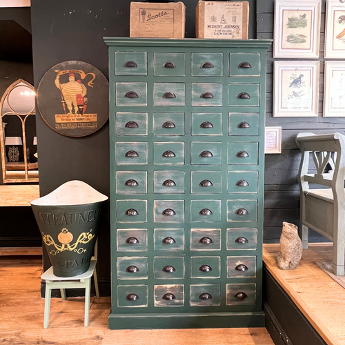 36 Drawer Pine Storage Cabinet - Handmade Green Apothecary Chest