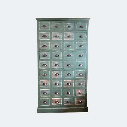 36 Drawer Pine Storage Cabinet - Handmade Green Apothecary Chest