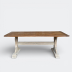 Ashford reclaimed antique pine dining table with hand-carved pedestal base and 4cm thick solid antique wood top.