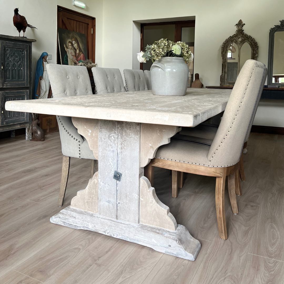 Handcrafted 10-Seater Rustic Dining Table – Whitewashed Reclaimed Pine, Made in UK