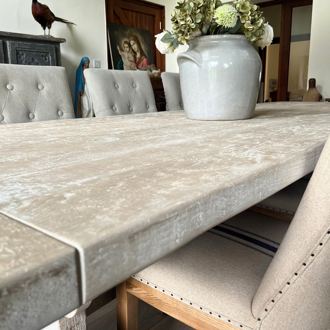 Handcrafted 10-Seater Rustic Dining Table – Whitewashed Reclaimed Pine, Made in UK