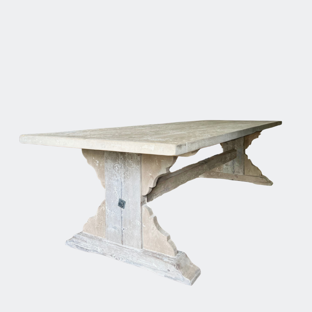 Handcrafted 10-Seater Rustic Dining Table – Whitewashed Reclaimed Pine, Made in UK
