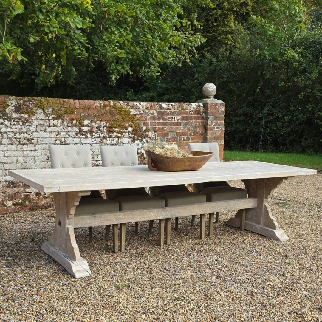 Handcrafted 10-Seater Rustic Dining Table – Whitewashed Reclaimed Pine, Made in UK