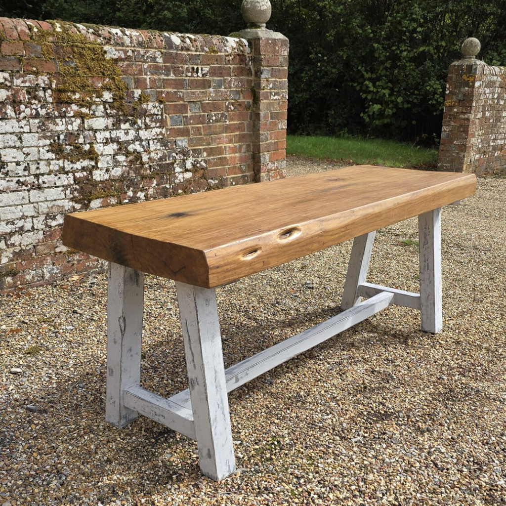 Rare Reclaimed Oak Butcher's Table | Handmade in France | 11cm Thick Live Edge