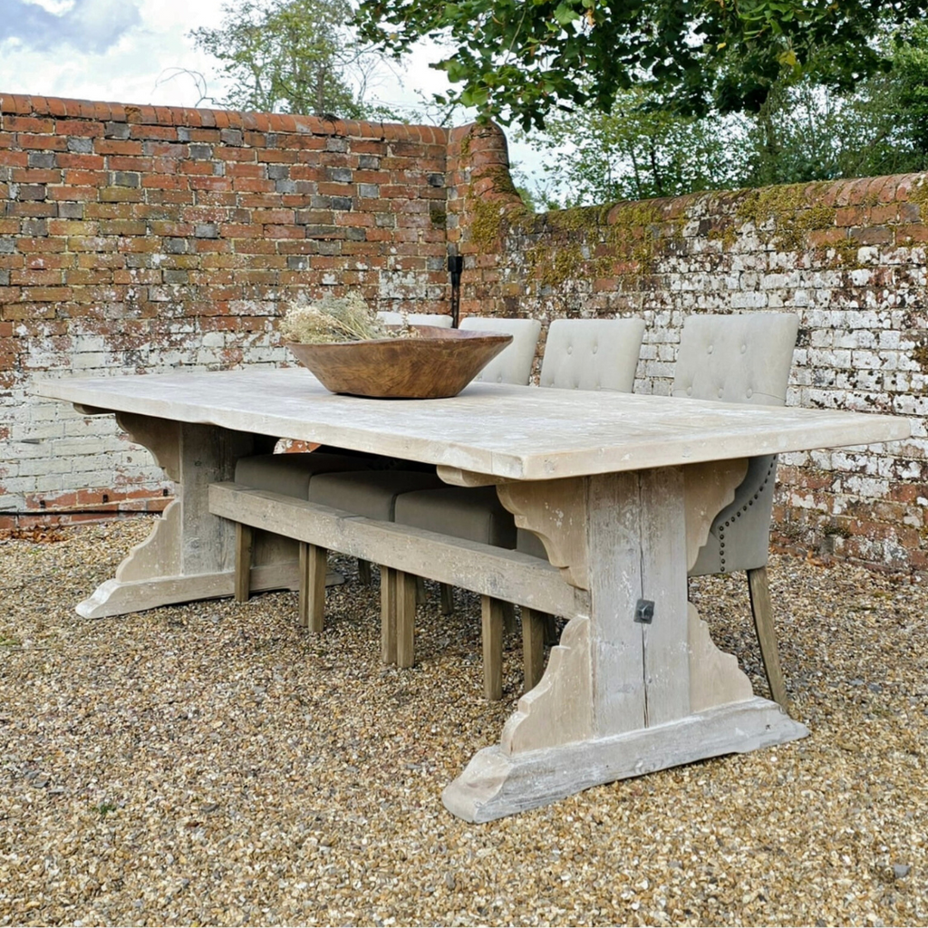 Handcrafted 10-Seater Rustic Dining Table – Whitewashed Reclaimed Pine, Made in UK