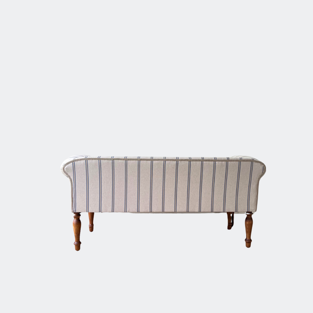 Oxford Blue Striped Chaise Sofa Bench with Scroll Arms