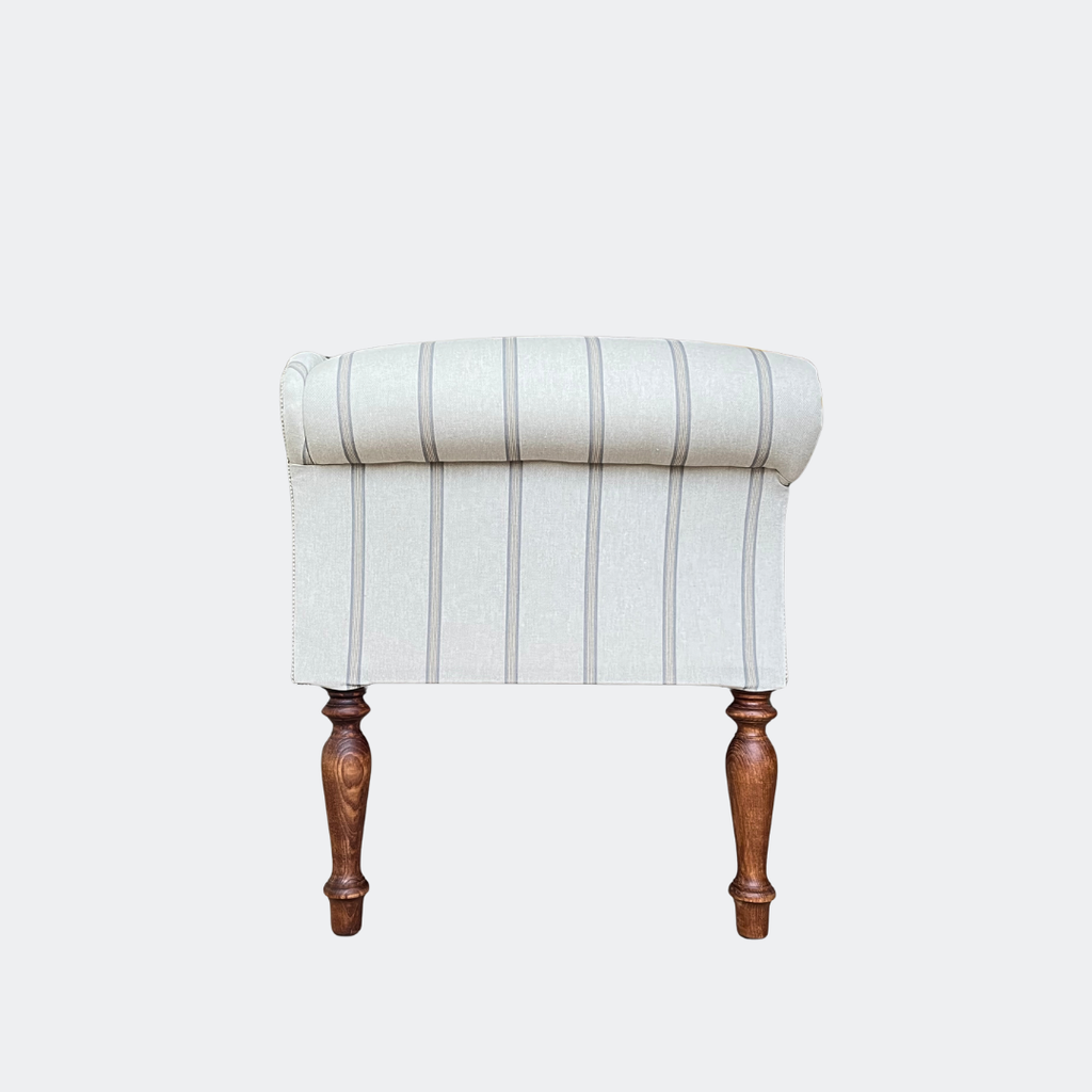Oxford Grey Striped Chaise Sofa Bench with Scroll Arms