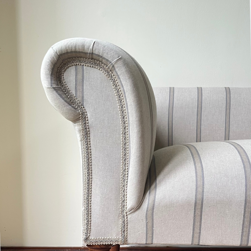Oxford Grey Striped Chaise Sofa Bench with Scroll Arms