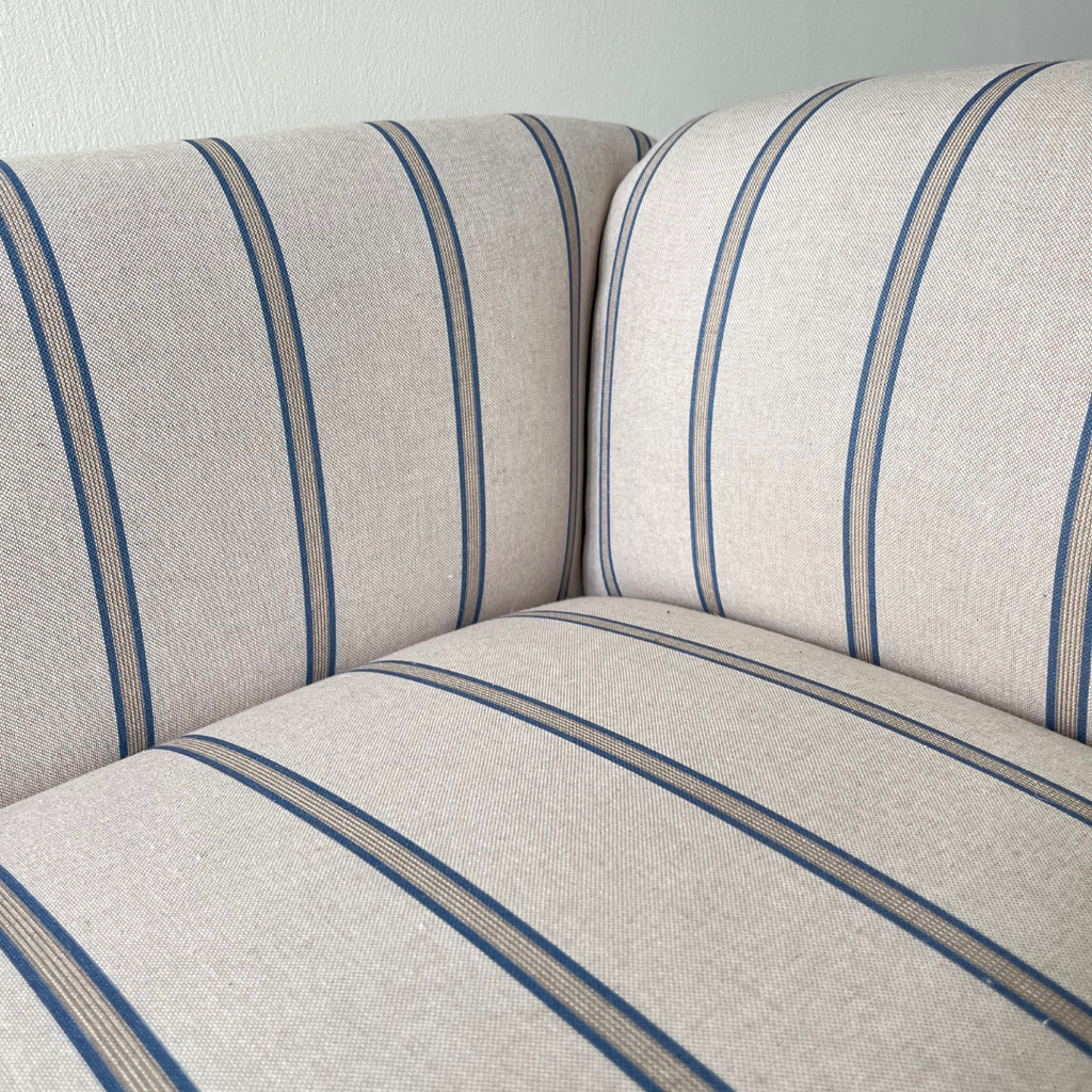 Oxford Blue Striped Chaise Sofa Bench with Scroll Arms