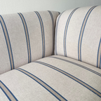 Oxford Blue Striped Chaise Sofa Bench with Scroll Arms