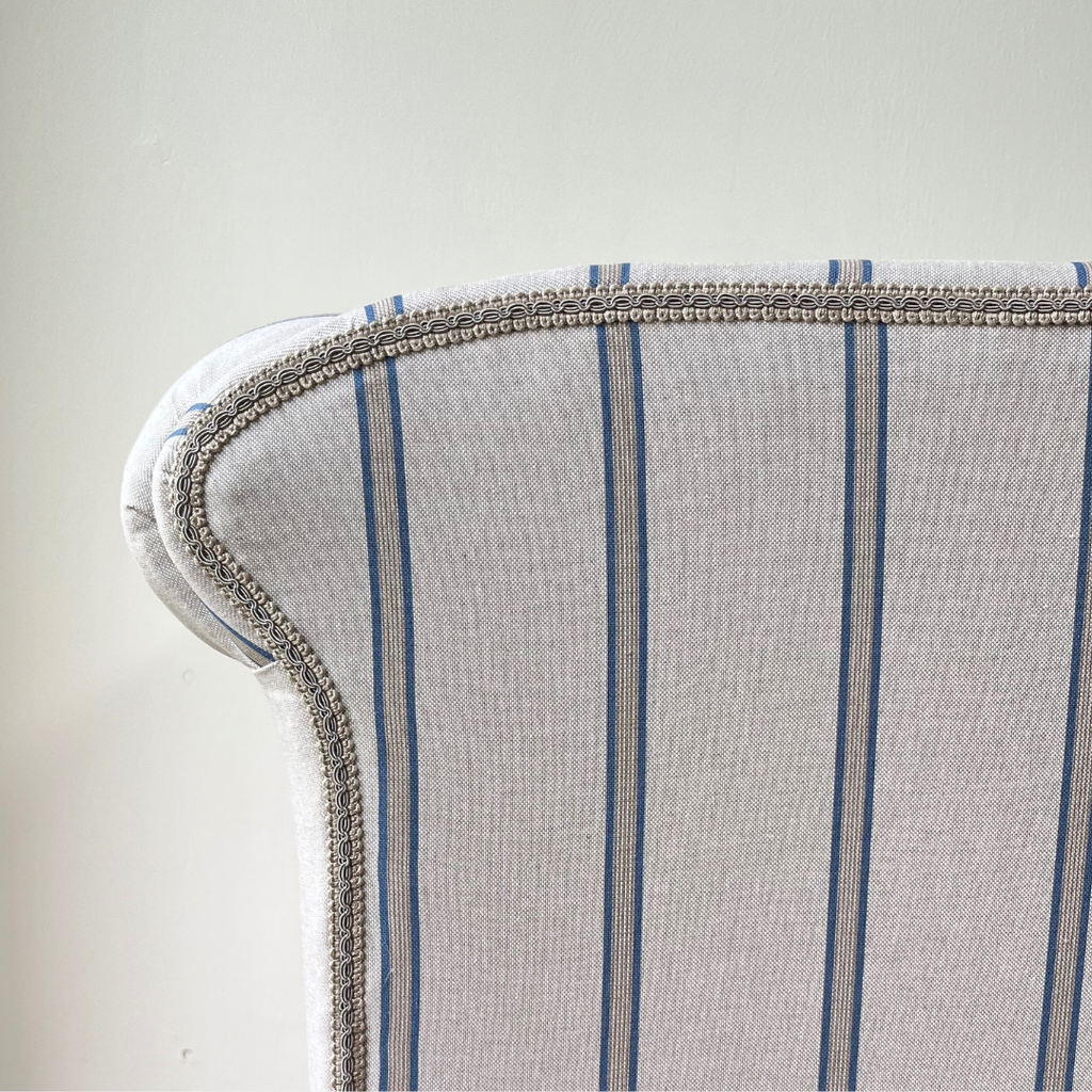 Oxford Blue Striped Chaise Sofa Bench with Scroll Arms