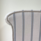Oxford Blue Striped Chaise Sofa Bench with Scroll Arms
