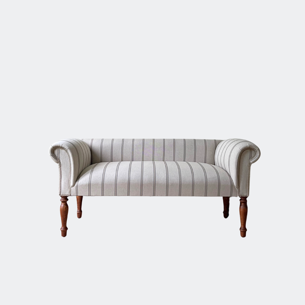 Oxford Grey Striped Chaise Sofa Bench with Scroll Arms