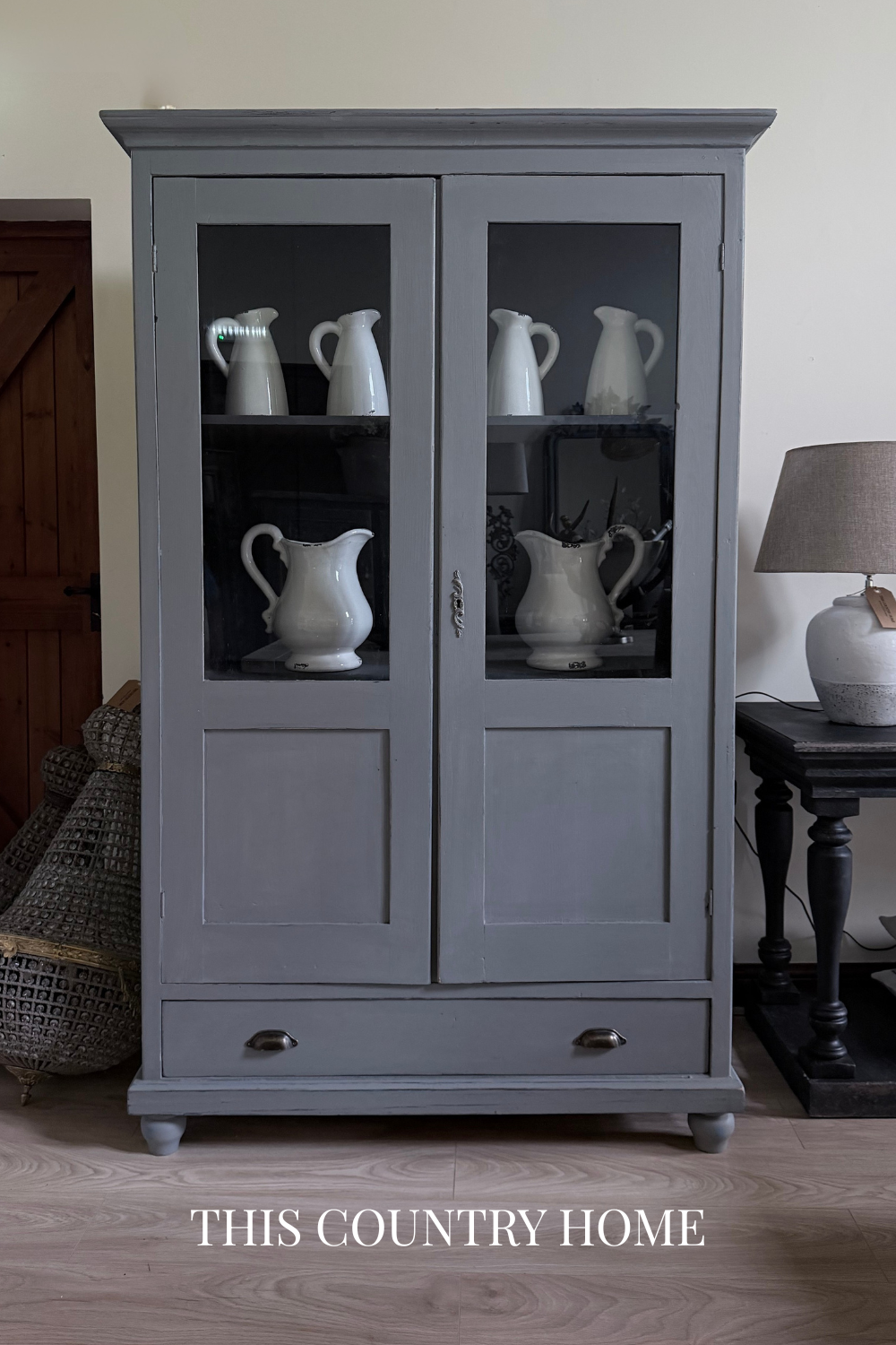 Vintage White Ceramic Jug - Farmhouse Pitcher with Handle