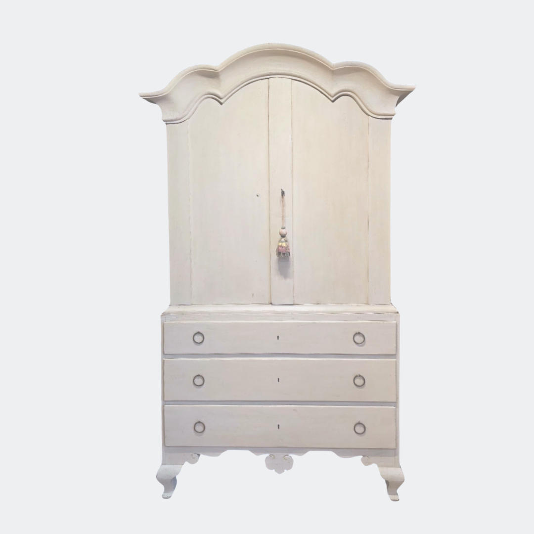 Swedish Gustavian White Linen Press Cupboard