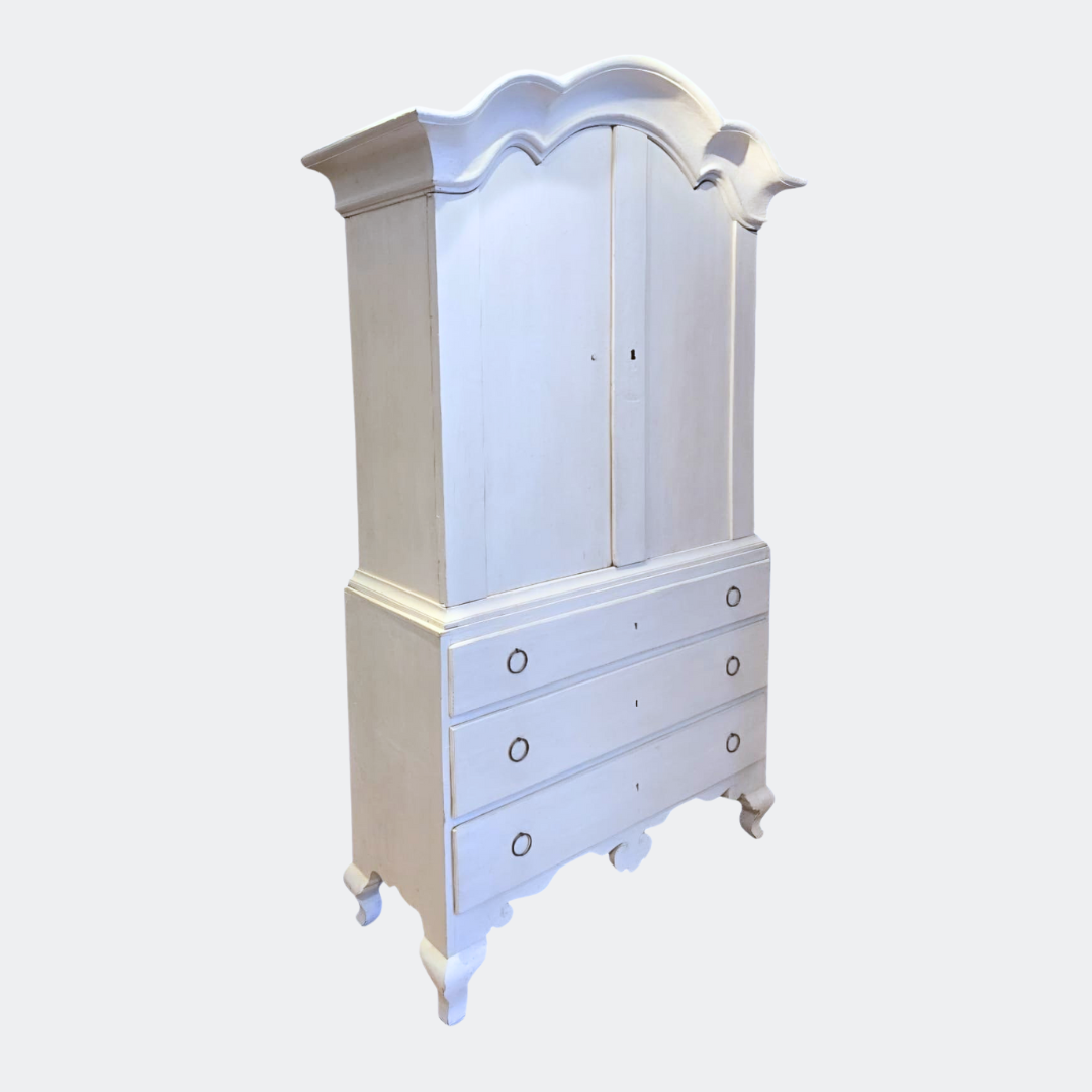 Swedish Gustavian White Linen Press Cupboard