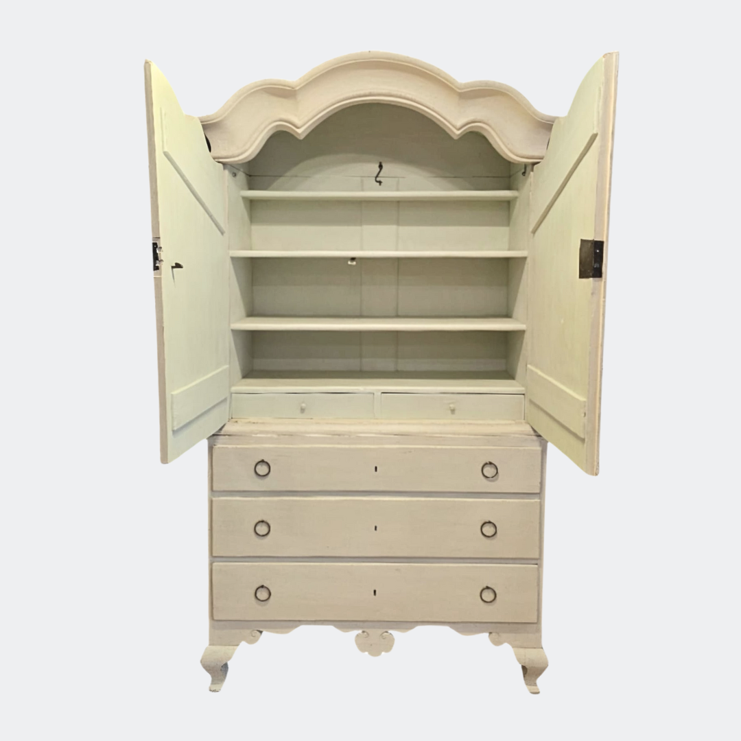 Swedish Gustavian White Linen Press Cupboard