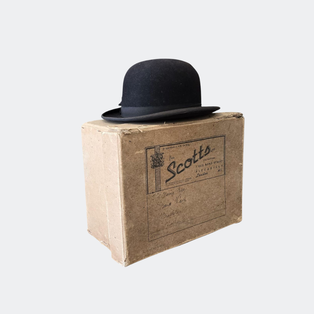 Scott's Black Bowler Hat with Square Box