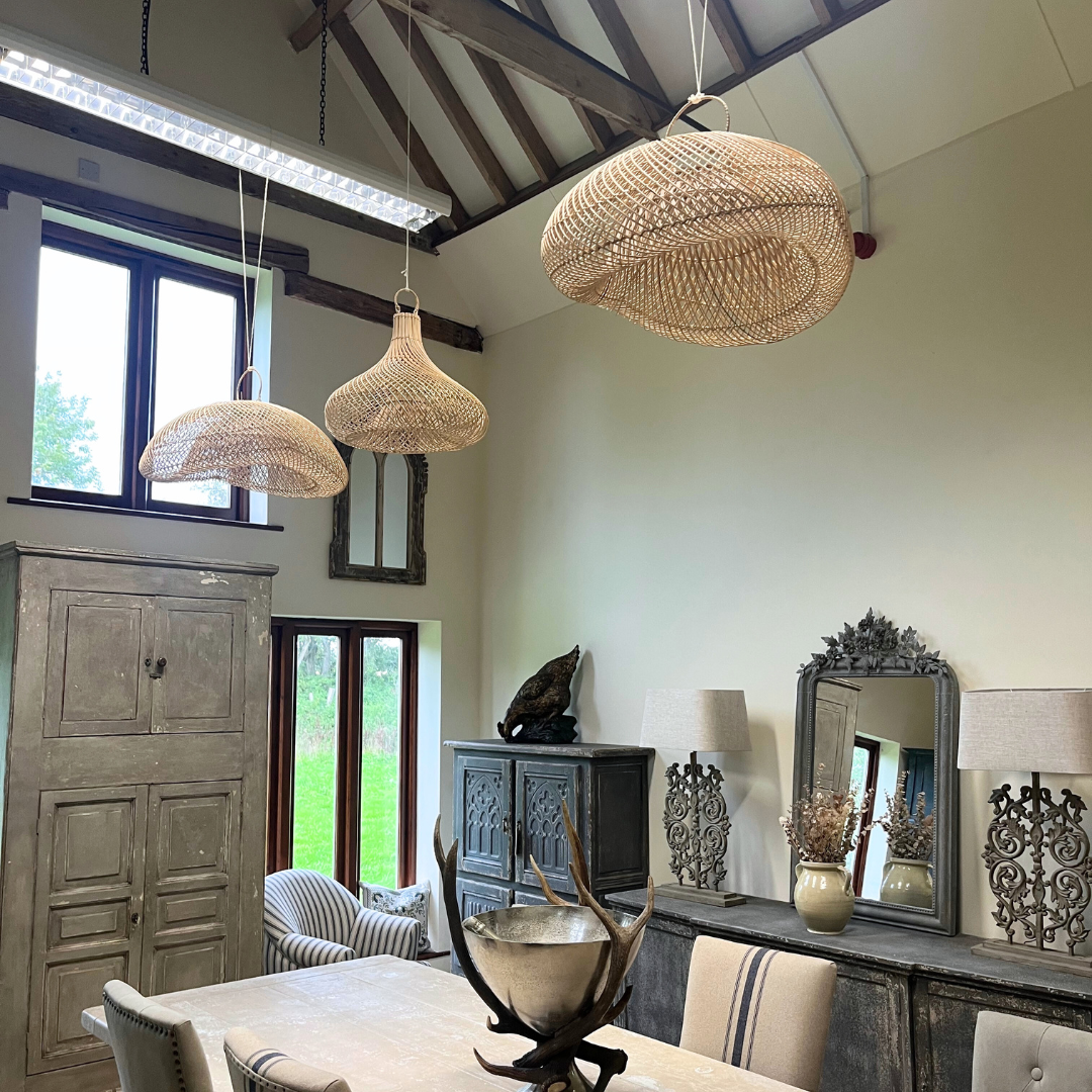 Oval Rattan Pendant Light Shade – Natural Woven Ceiling Lamp