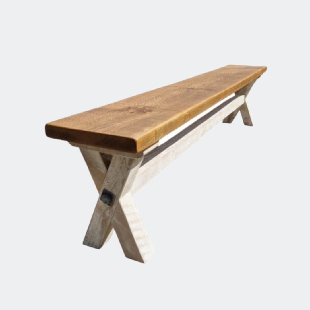 Rustic Wooden X-Frame Table Bench