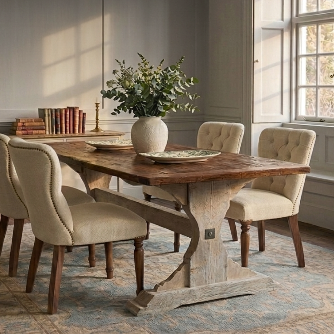 Heritage Farmhouse Dining Table | Antique Wood Top | Handmade UK