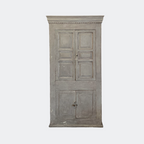 Antique Rustic Pine Cupboard in French Grey – Two-Door Cabinet
