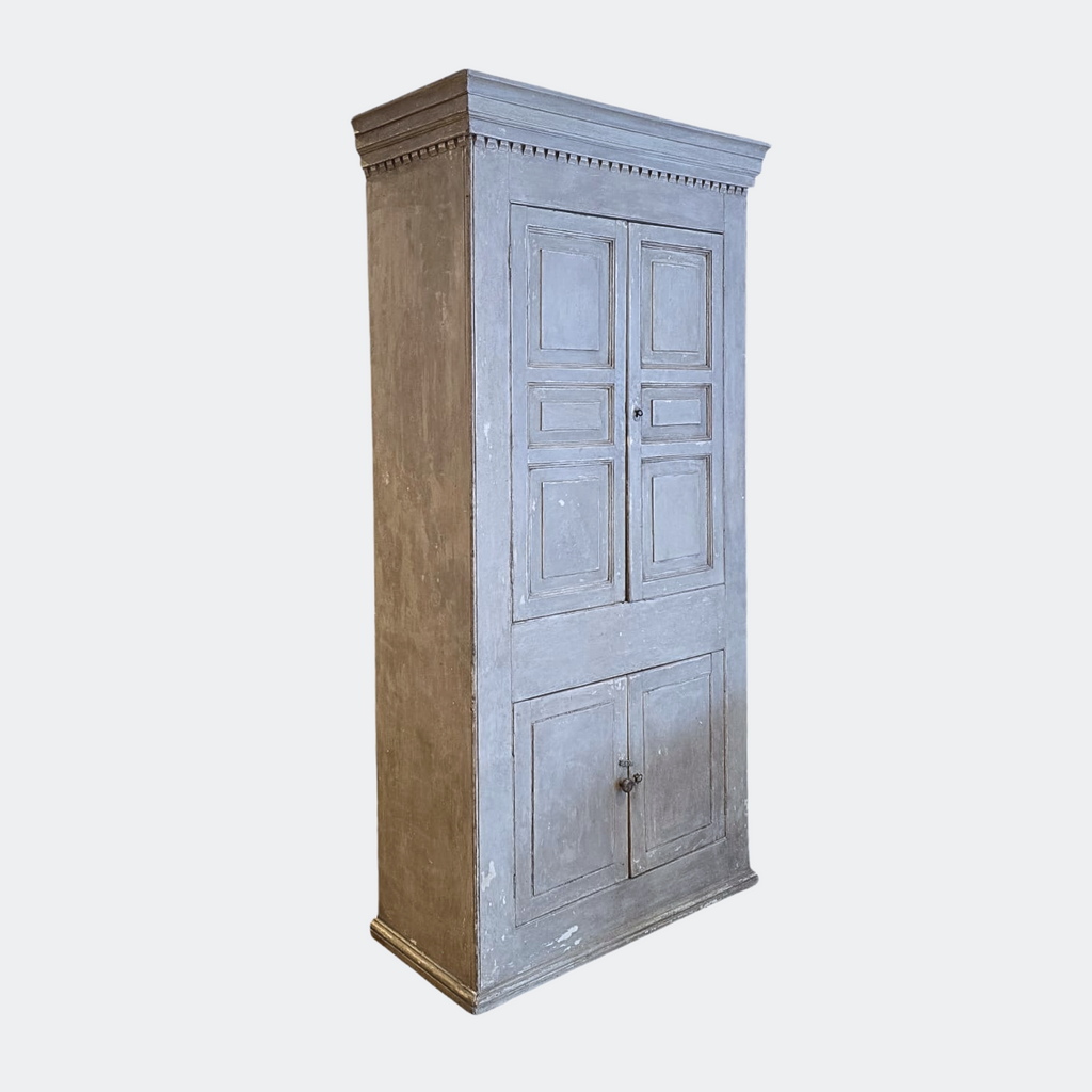 Antique Rustic Pine Cupboard in French Grey – Two-Door Cabinet