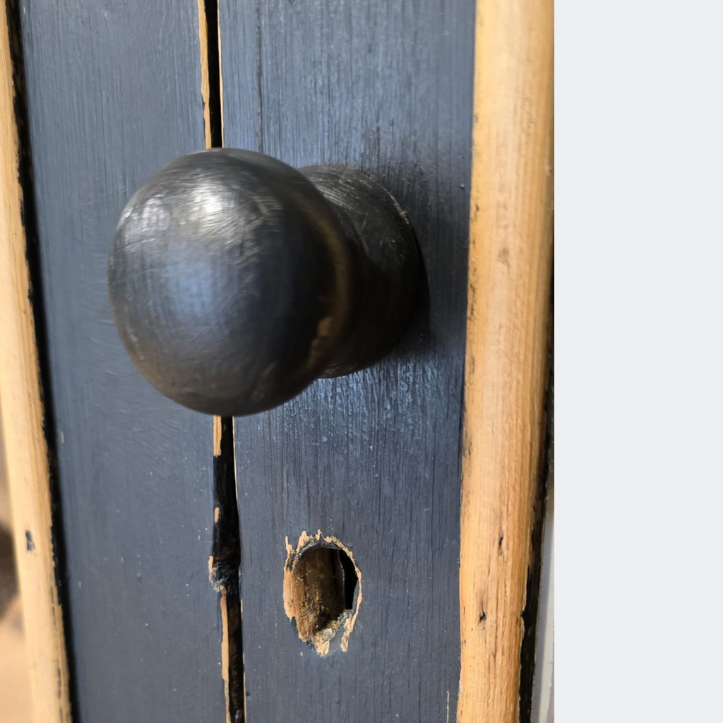 French Antique Painted Black Pine Glazed Display Cupboard