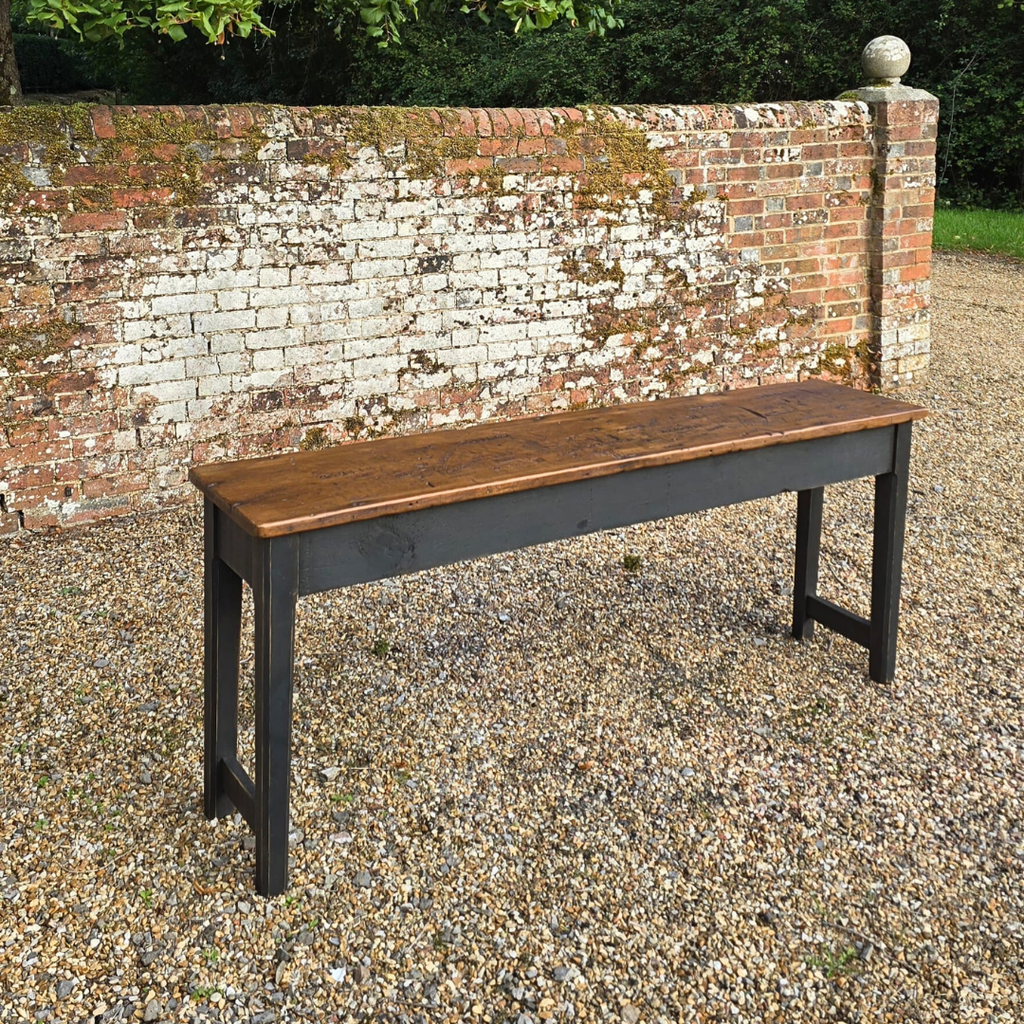 Antique Salvaged Console Table With Carved Workers Marks