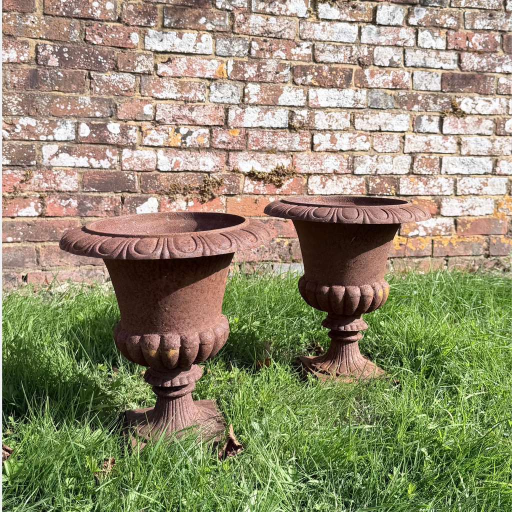 Pair of Cast Iron Campana Urns