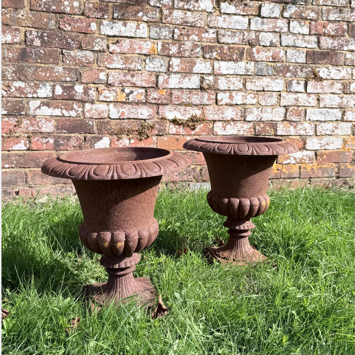 Pair of Cast Iron Campana Urns