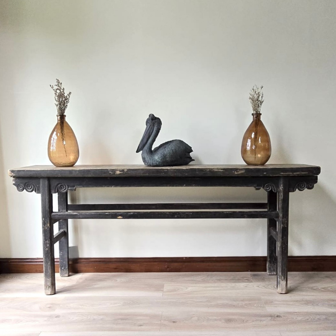 Antique-Style Asian Black Console Table