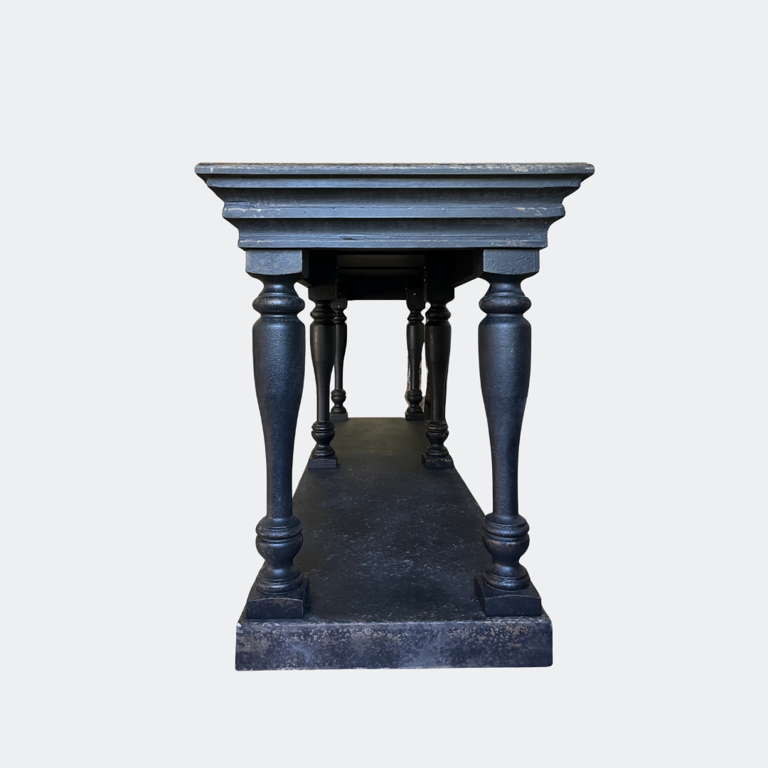 Black Distressed Console Table with Turned Legs