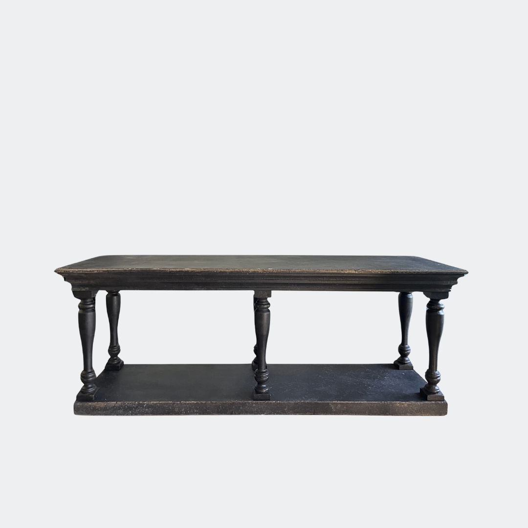 Black Distressed Console Table with Turned Legs