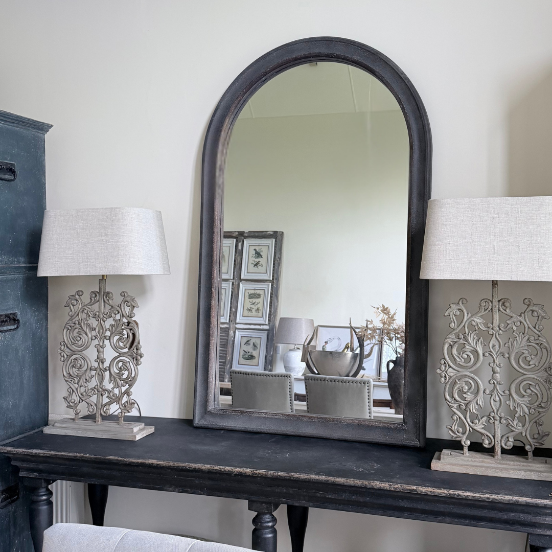 Large Rustic Arched Black Mirror